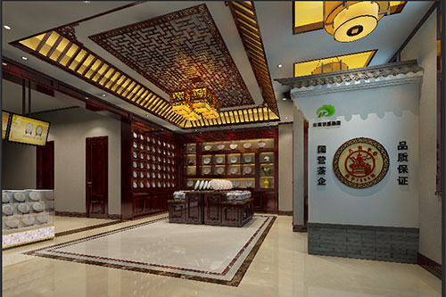 台江古朴典雅的中式茶叶店大堂设计效果图